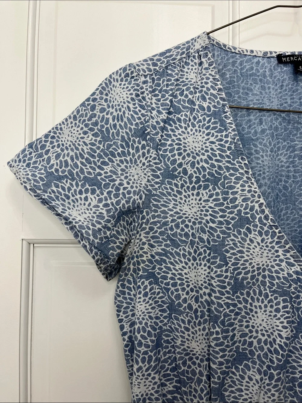 J. Crew Light Blue Denim Floral Printed Faux Wrap Mini Dress - Size Small